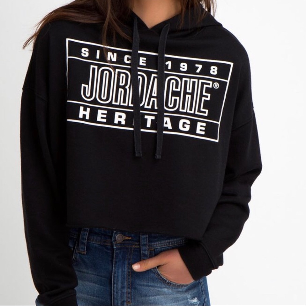 JORDACHE HERITAGE Cropped Hoodie Vintage Brand Styling Black & White Size M NWT